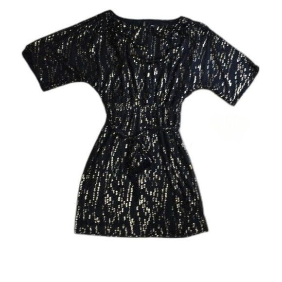Jessica Simpson Dress Size Small Black Gold Short Sleeve - Picture 3 of 14